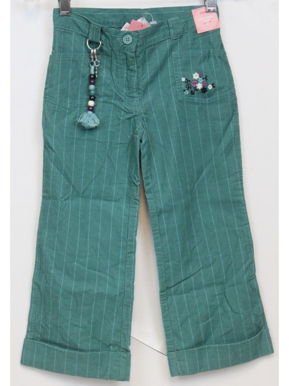 2006 Gymboree Pretty in Plum Pinstriped Pants sz 4 Embroidered Flower Bead Charm